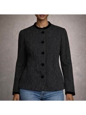VTG Jonathan Logan Caroline Charles Black & White Wool Pinstripe Blazer Size S